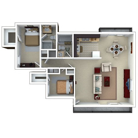 Floor plan for 2 beds, 2 baths, 1200 sqft